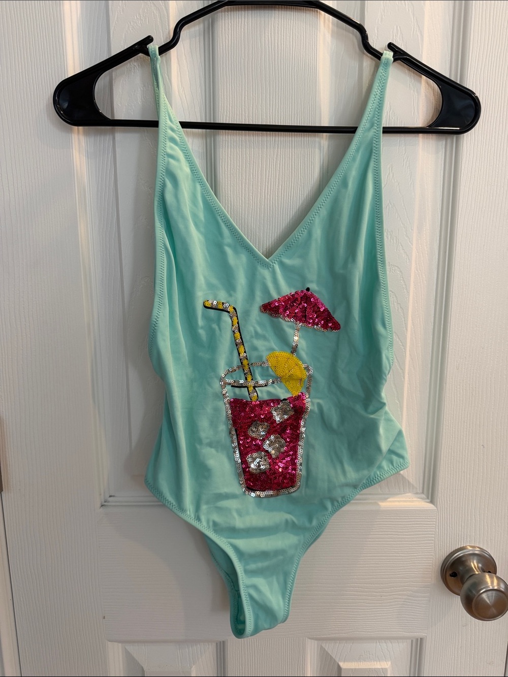 Topshop Mint Girls One-Piece Swimsuit with Sequin Drink Motif